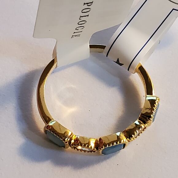 Anthropologie Turquoise square and oval gemstone ring Gold over Brass Size 7 NWT - Picture 3 of 10